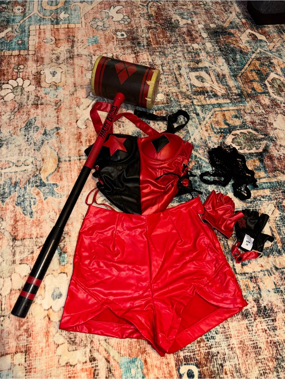 Girls Harley-Style Red & Black Superhero Costume & the joker couples set costume